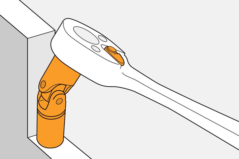 Cheie tubulară articulată utilizată într-un colț