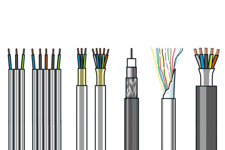 Ilustrație cu diferite tipuri de cabluri pentru instalații electrice