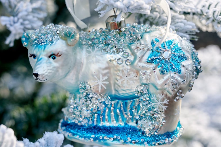 Glob de brad, urs polar din sticlă cu decor