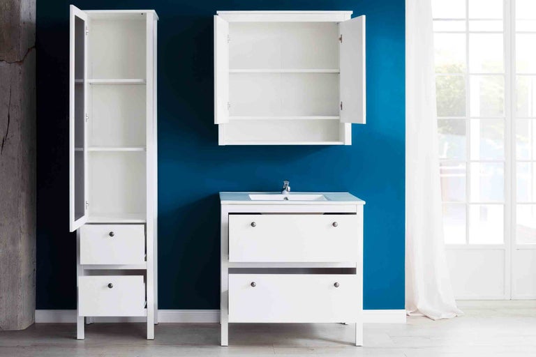 Set de baie cu dulap de bază pentru lavoar, dulap cu oglindă și dulap înalt