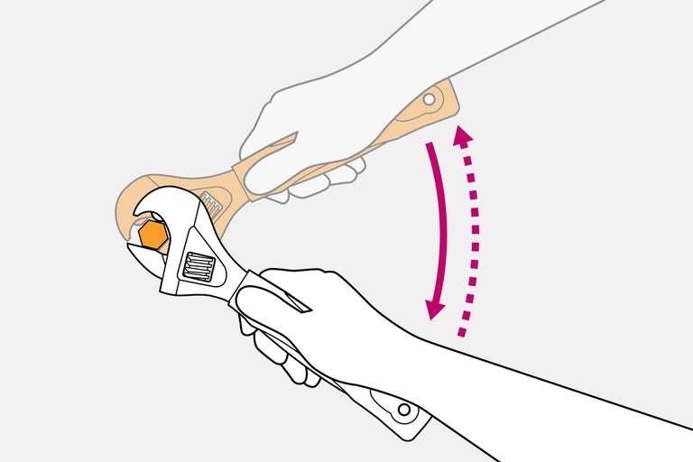 Ilustrație cu o mână care folosește o cheie reglabilă pentru a strânge un șurub