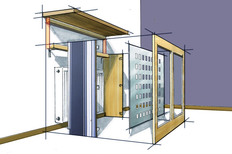 Schiță a unei băi cu elemente din lemn