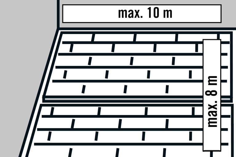 Diagramă cu dimensiuni maxime: 10 metri lungime și 8 metri lățime