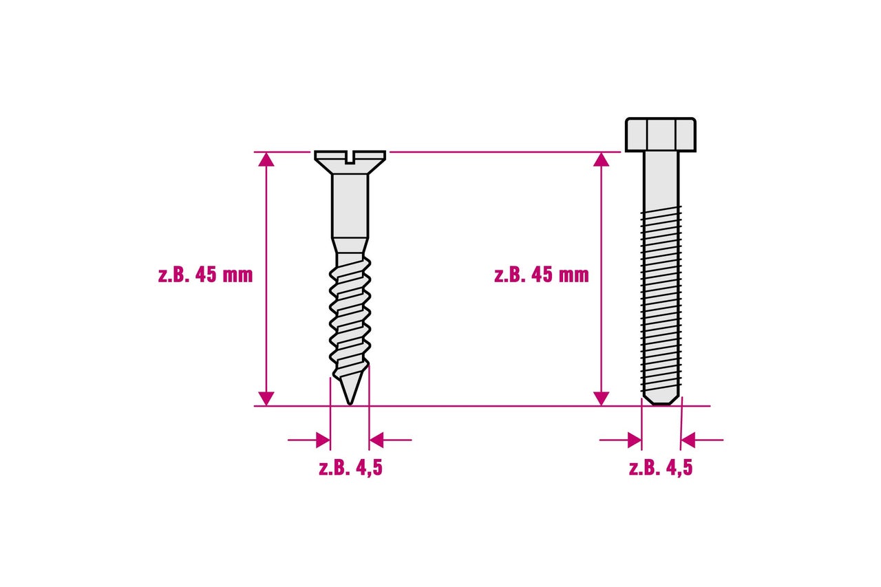 Desen tehnic cu șuruburi și dimensiuni