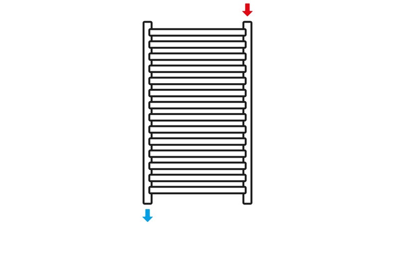Schema uscătorului de prosoape cu săgeți pentru alimentare și evacuare