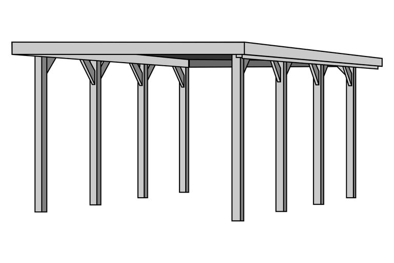 Copertină auto independentă cu acoperiș dreptunghiular și mai mulți stâlpi