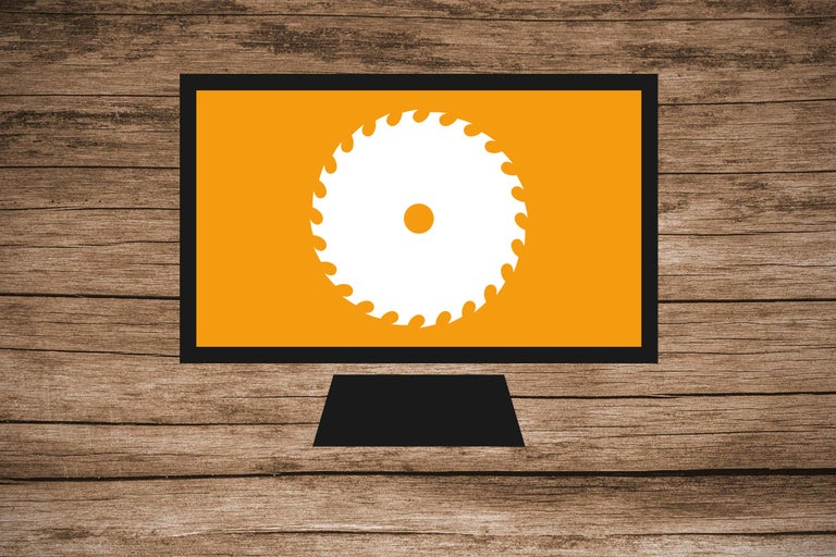 Simbol al unui ferăstrău circular pe un monitor