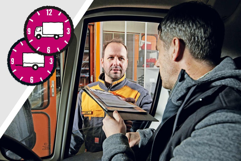 Simbol pentru termenele de livrare cu un camion și ora