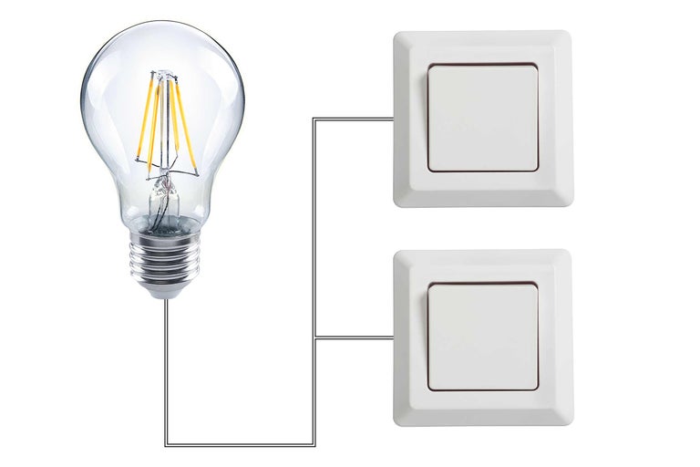 Schema electrică cu bec și două întrerupătoare