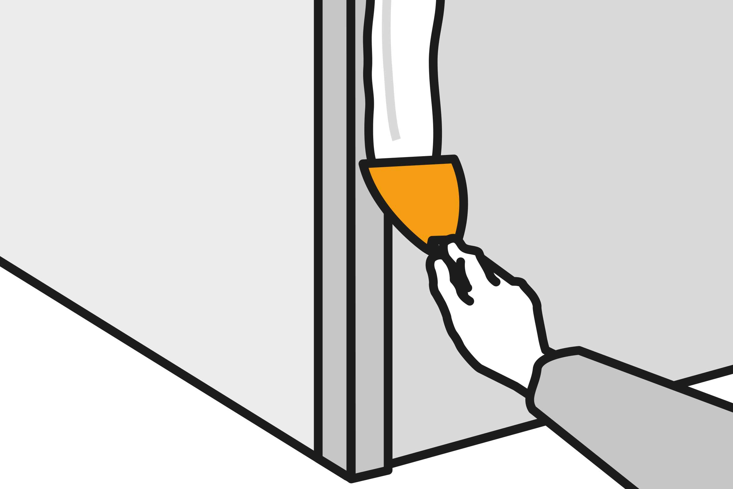 Ilustrație cu un utilizator aplicând etanșant pentru rosturi
