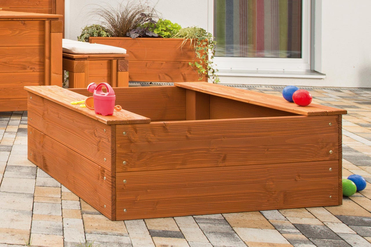 Ladă cu nisip din lemn cu capac și jucării