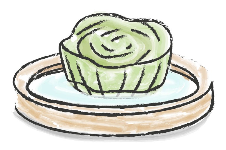 Ilustrație a unei tarte verzi pe o farfurie