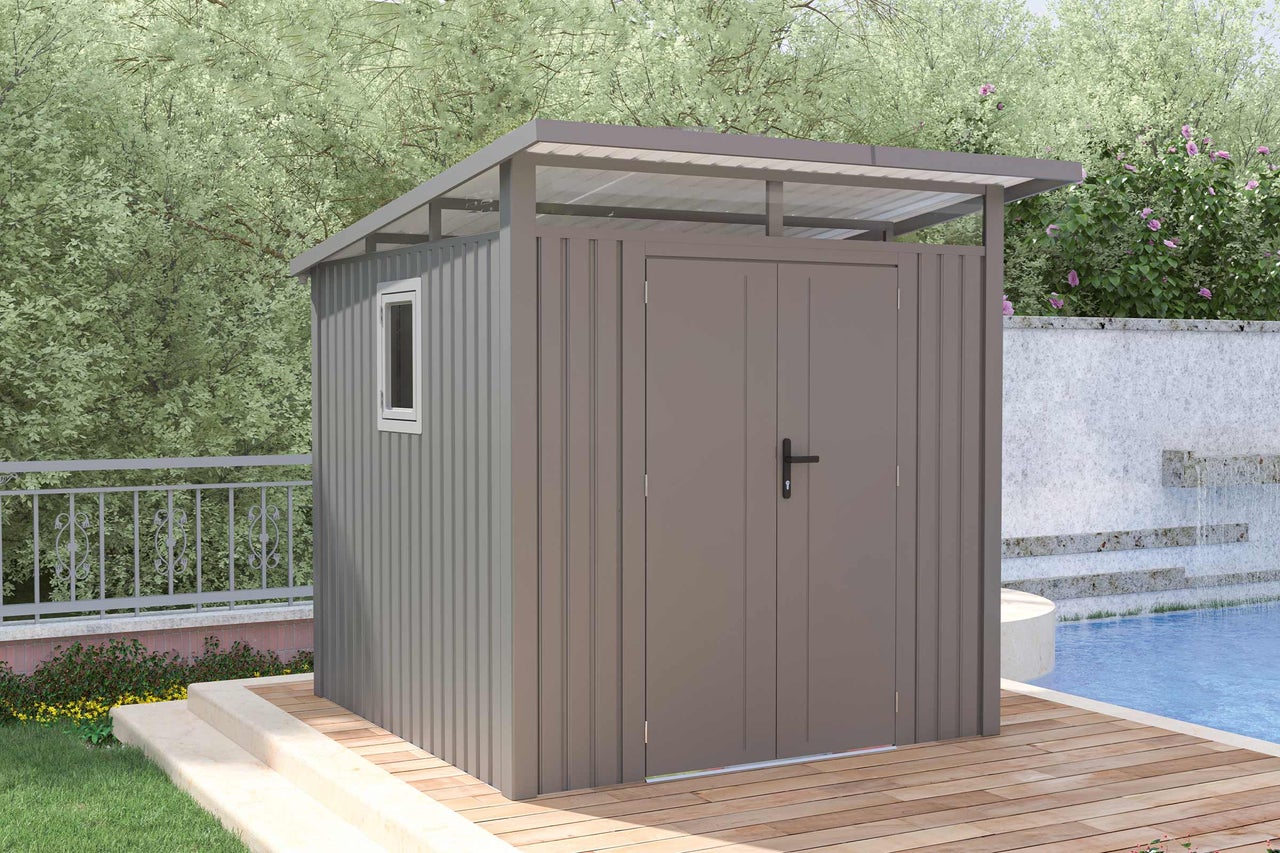 Magazie metalică de grădină cu fereastră și ușă dublă în grădină