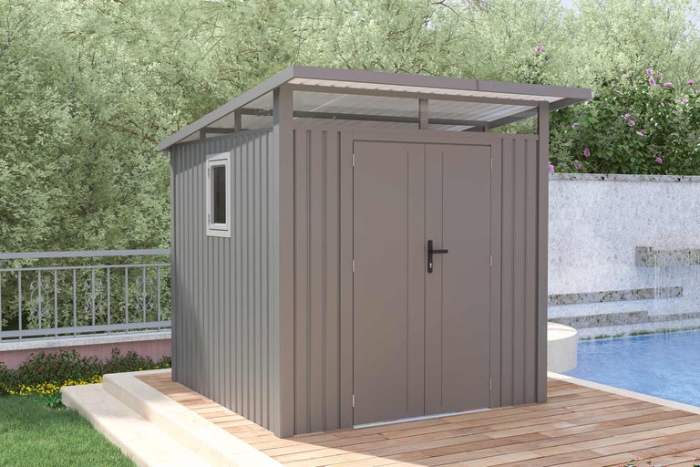 Magazie metalică de grădină cu fereastră și ușă dublă în grădină