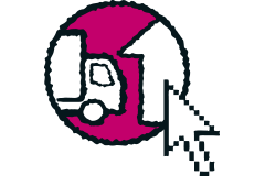 Simbol pentru returnarea mărfurilor cu camion și cursorul mouse-ului