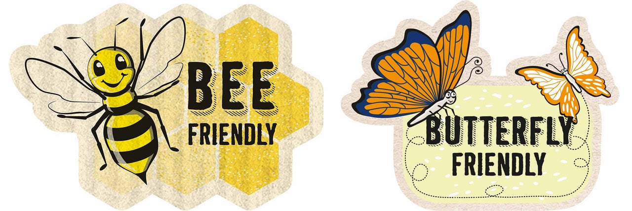 Autocolant cu inscripția prietenos cu albinele și prietenos cu fluturii