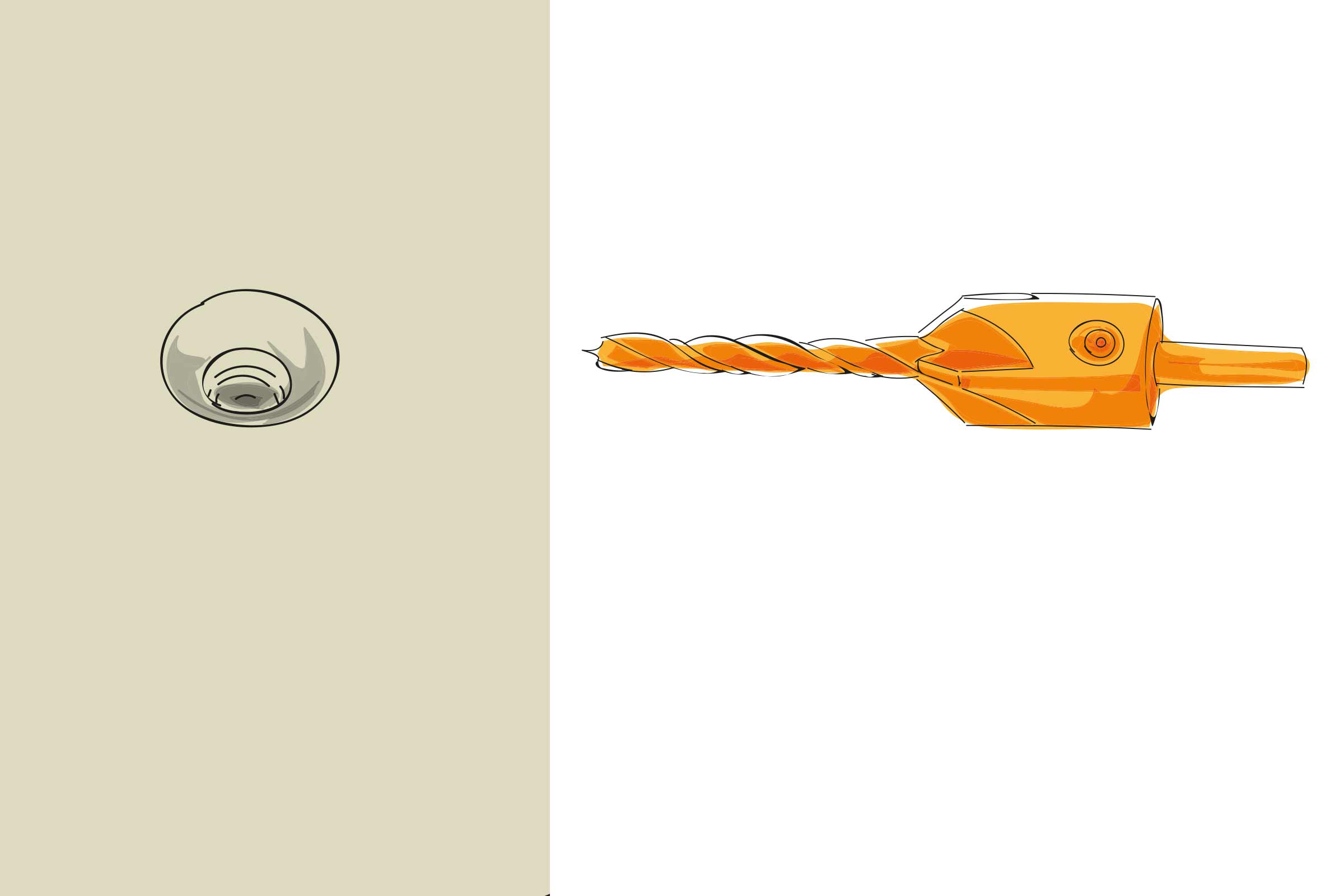 Ilustrație cu un burghiu și o gaură de burghiu.
