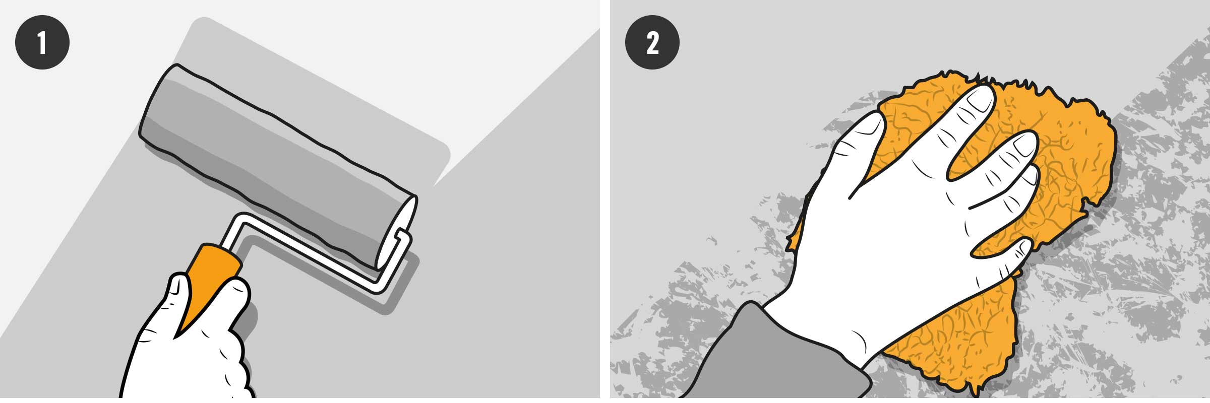 Ilustrație: design de perete cu rolă de vopsea și tehnica buretelui