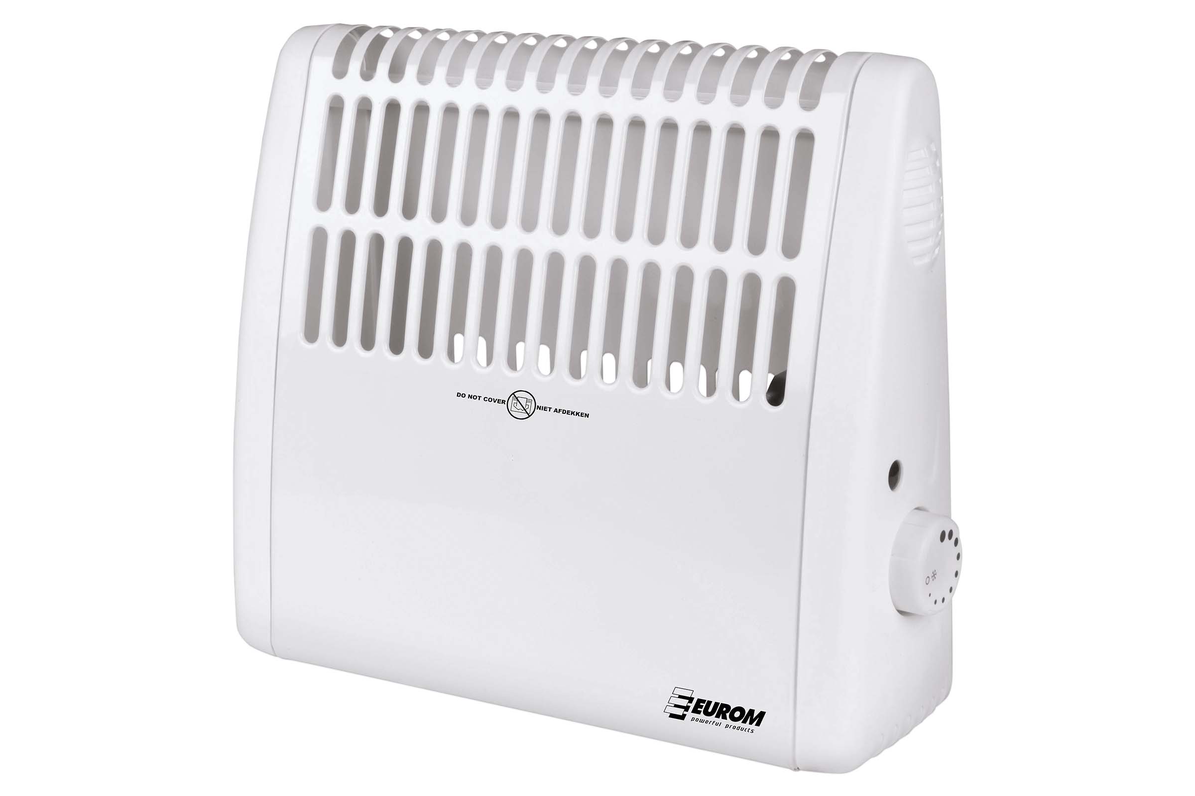 Încălzitor electric alb cu grilaj de ventilație și regulator de temperatură