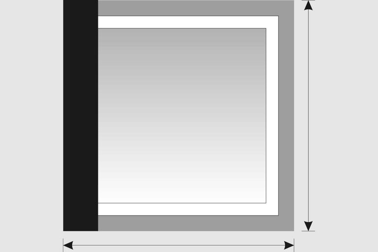 Ilustrație a unui perete de duș cu indicații de lățime și înălțime