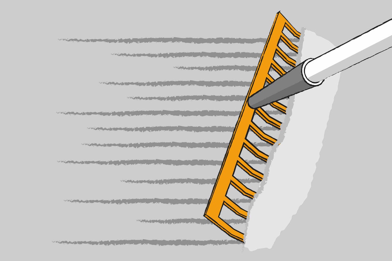 Ilustrație cu o greblă care curăță suprafața.