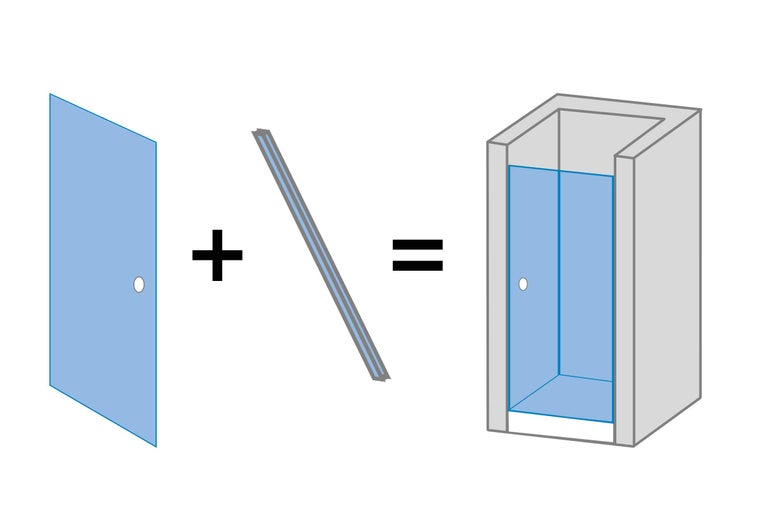 Reprezentare cabină de duș cu ușă și profil