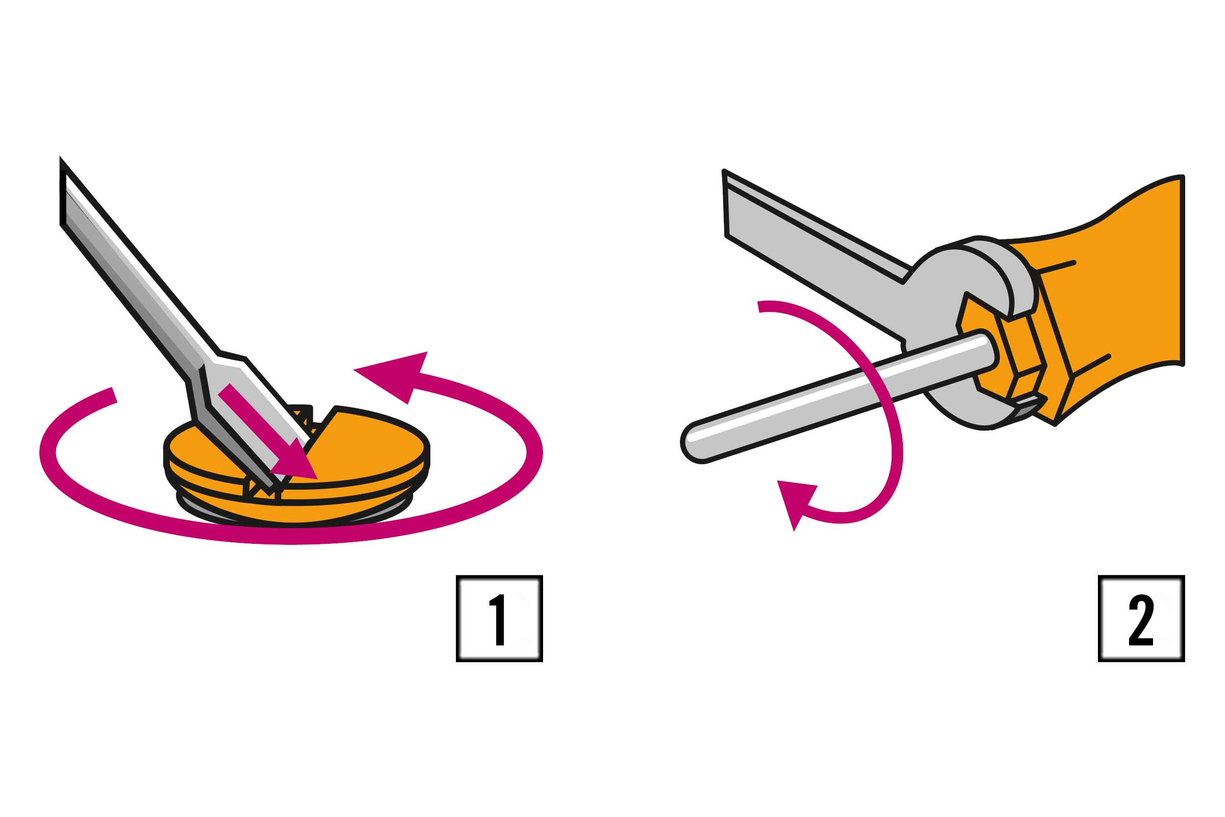Instrucțiuni de rotire cu șurubelnița și cheia