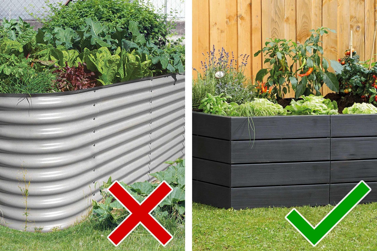 Comparație de straturi înălțate: metal și lemn plantate cu legume