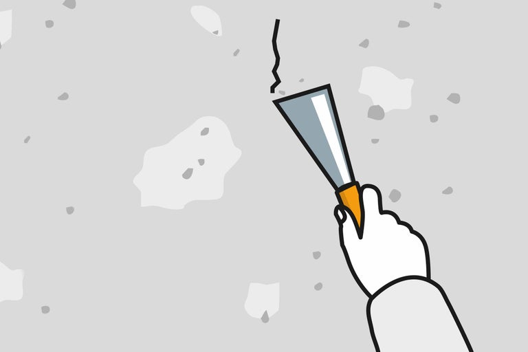 Ilustrație cu un șpaclu folosit pentru repararea fisurilor dintr-un perete.