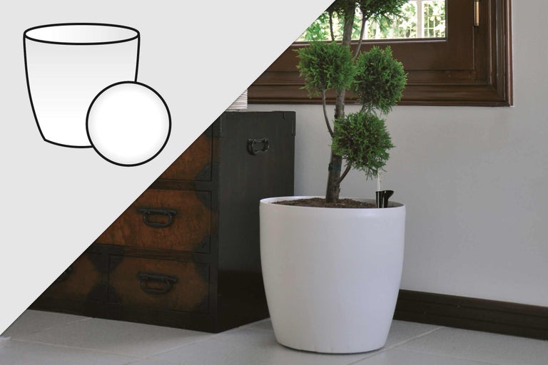 Ghiveci alb cu sistem de irigare și plantă