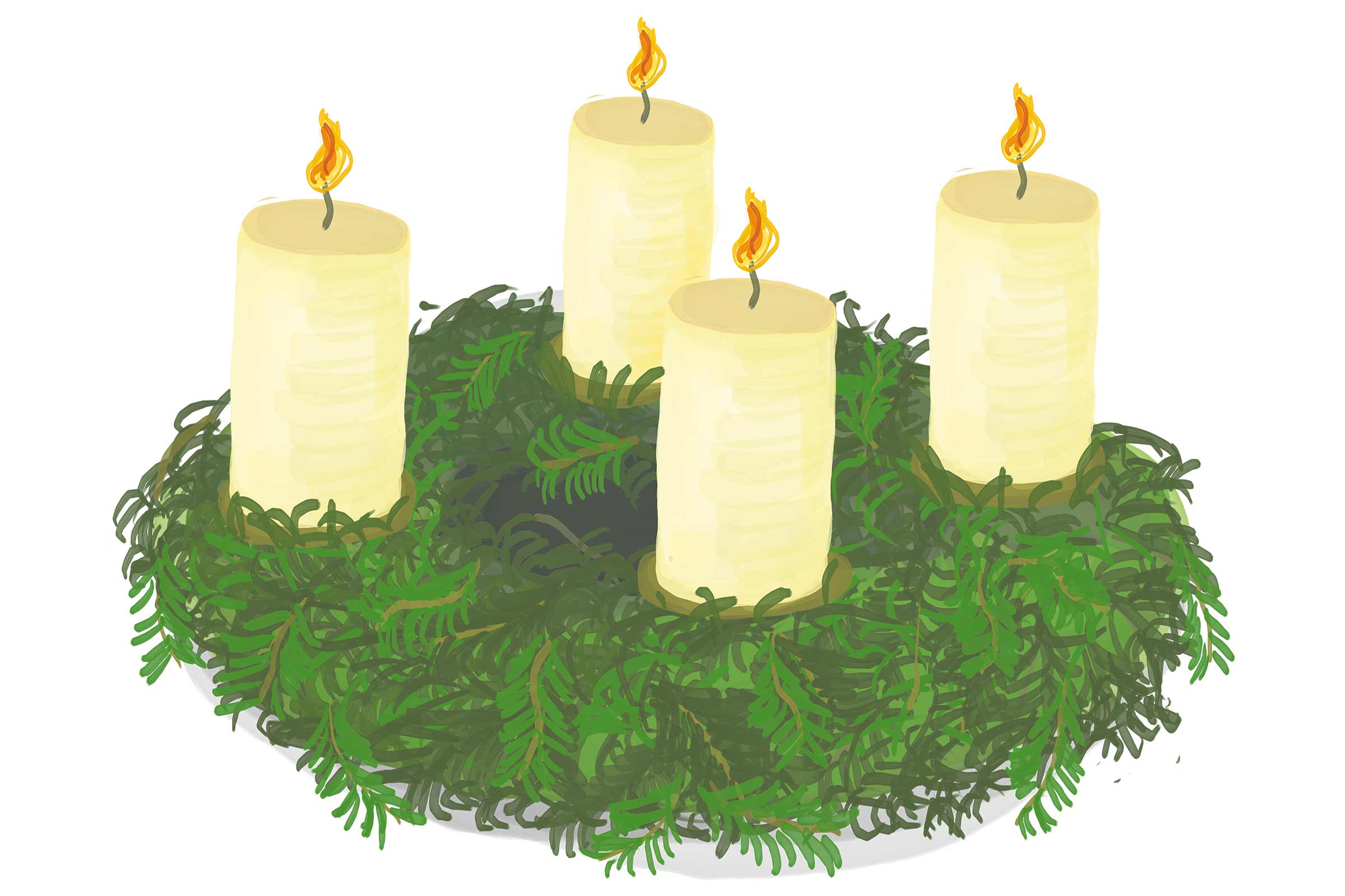 Coroană de advent cu patru lumânări aprinse
