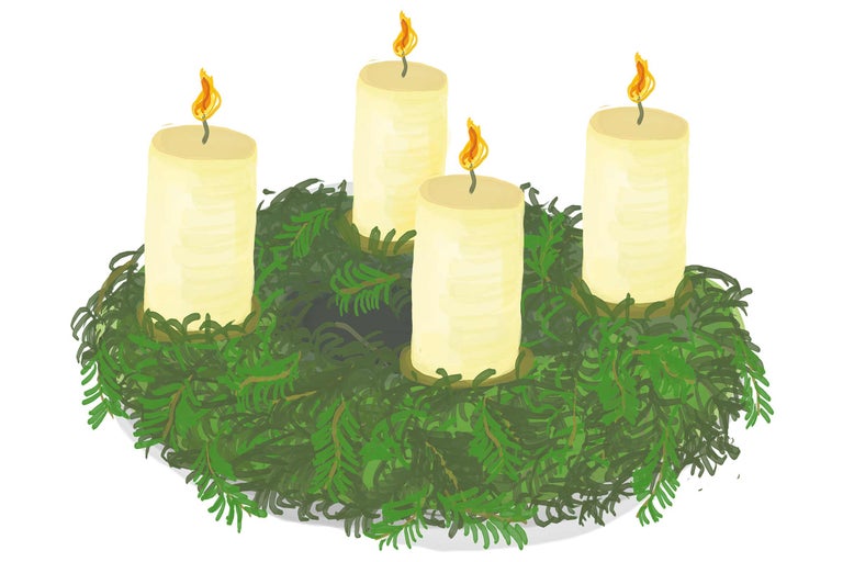 Coroană de advent cu patru lumânări aprinse