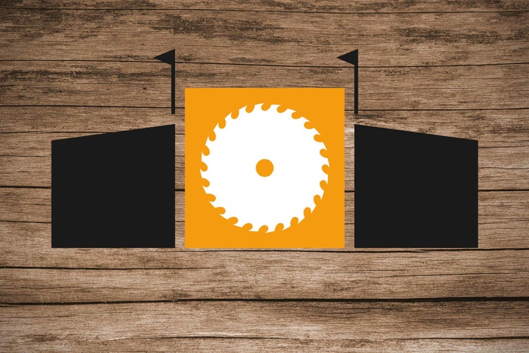 Simbol lamă de ferăstrău pe fundal din lemn