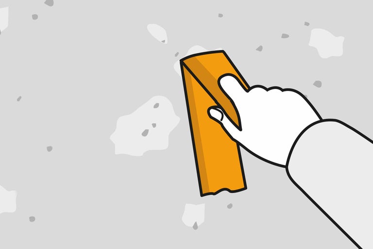 Ilustrație cu o mână care curăță un perete cu un burete
