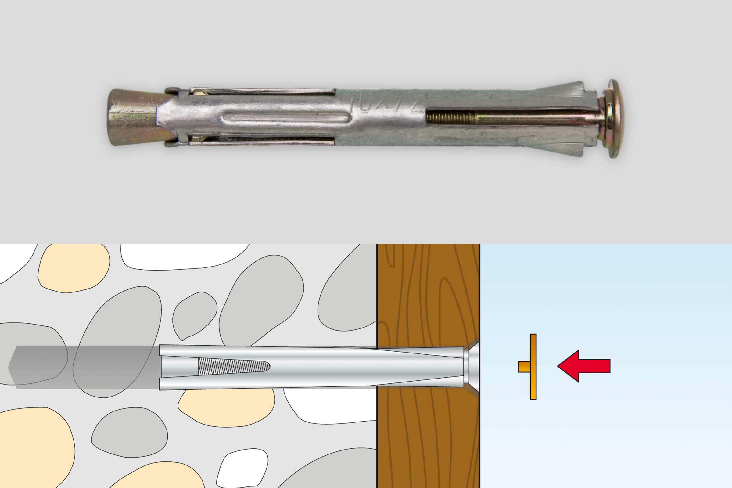 Diblă metalică cu șurub cu ilustrație funcțională
