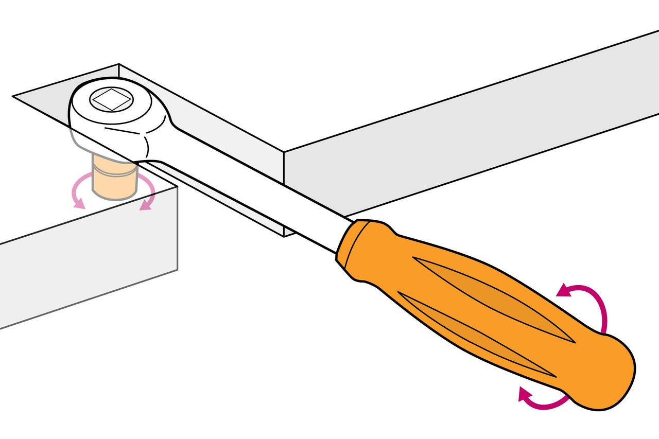 Ilustrație cu o cheie tubulară rotind un șurub