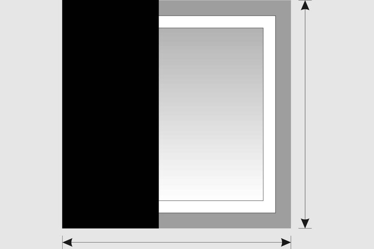 Reprezentare schematică a unui element de ușă glisantă cu indicații de lățime și înălțime.