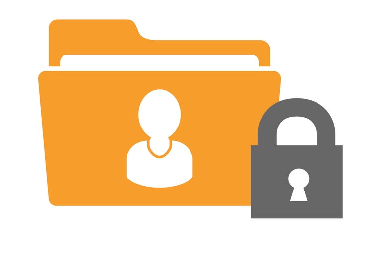 Dosar cu simbol de persoană și lacăt pentru protecția datelor personale