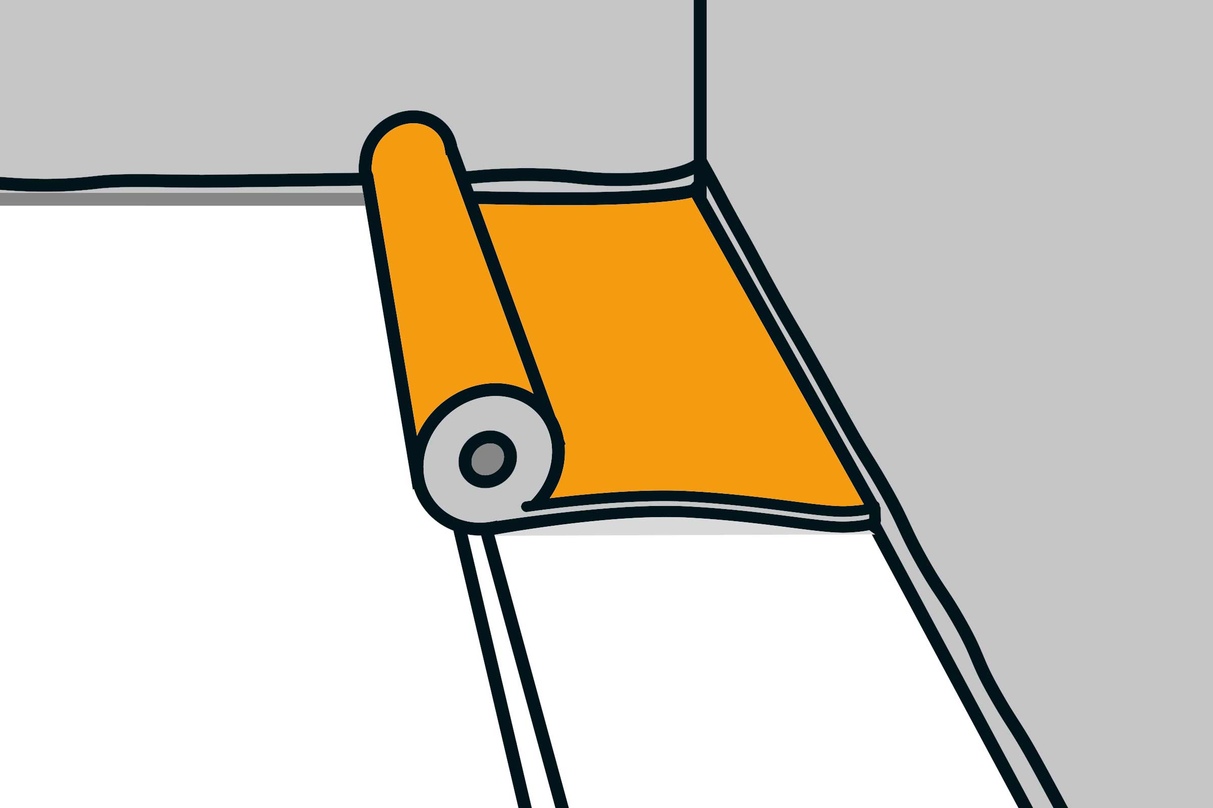Ilustrație a unei role cu material izolant pentru montare pe un perete