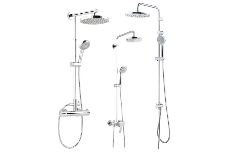 Trei coloane de duș cu duș de cap și duș de mână