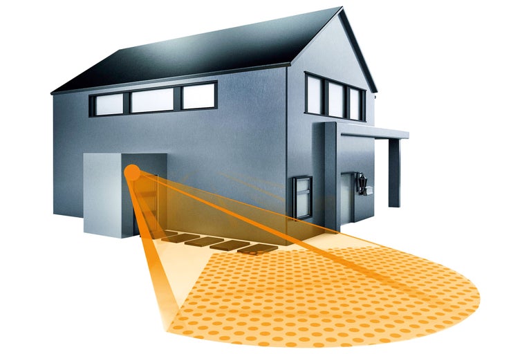 Ilustrație a unei case cu senzor de mișcare