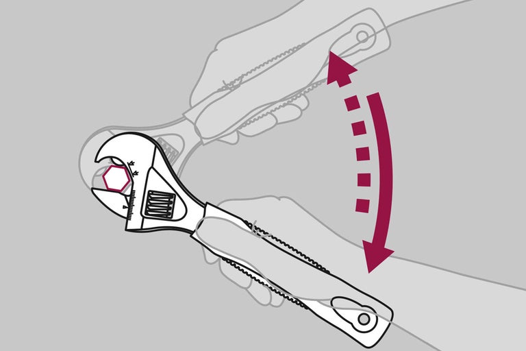 Ilustrație a unei chei reglabile care strânge un șurub cu o mișcare de rotație