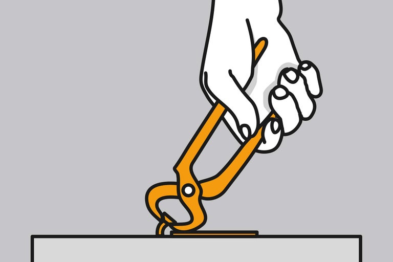 Ilustrație a unei mâini care folosește un clește pentru a scoate un cui