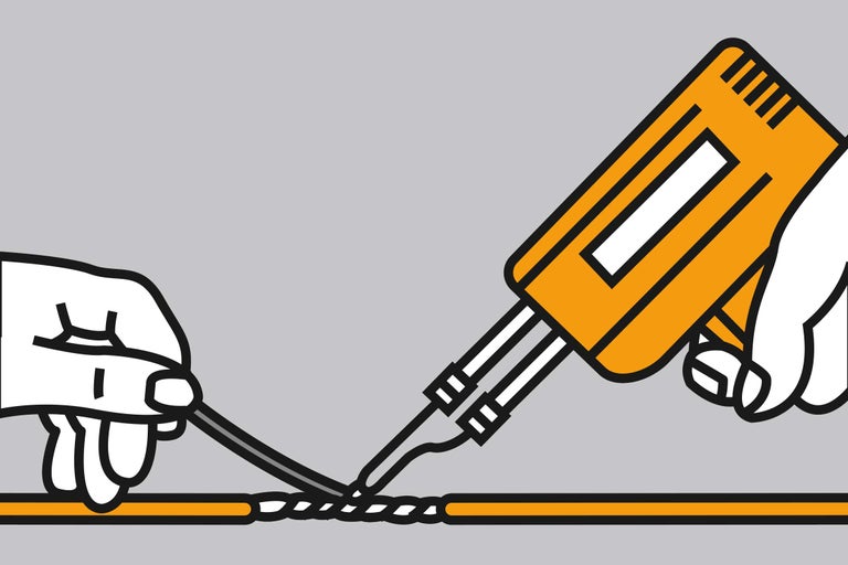 Ilustrație de lipire a cablurilor cu un ciocan de lipit