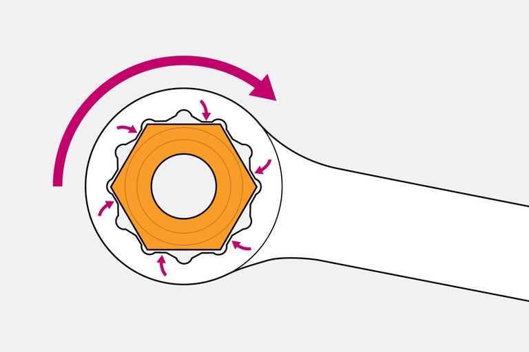 Ilustrație a unei chei în uz cu săgeată de direcție