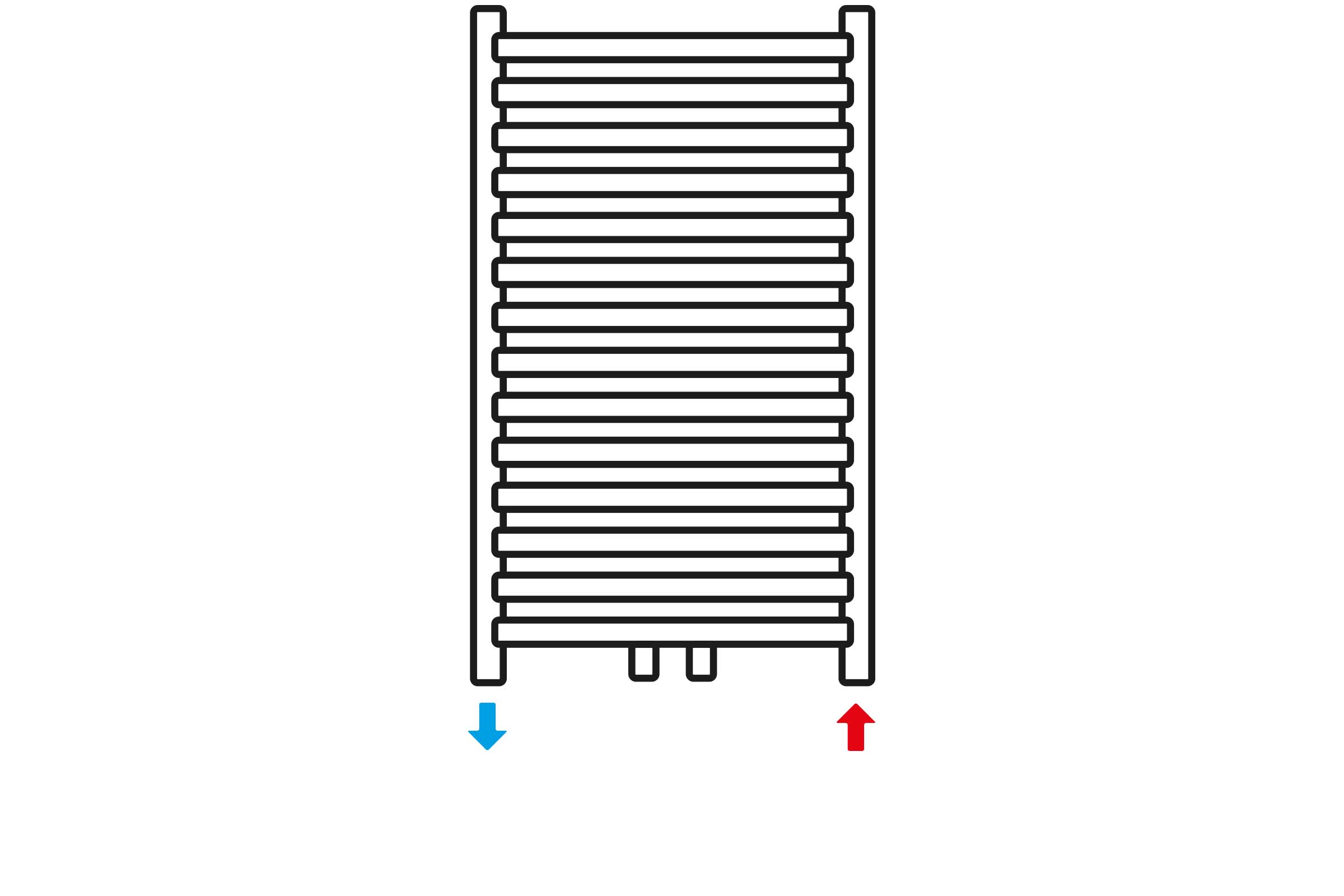 Schema radiatorului de prosoape cu săgeți pentru alimentare și retur