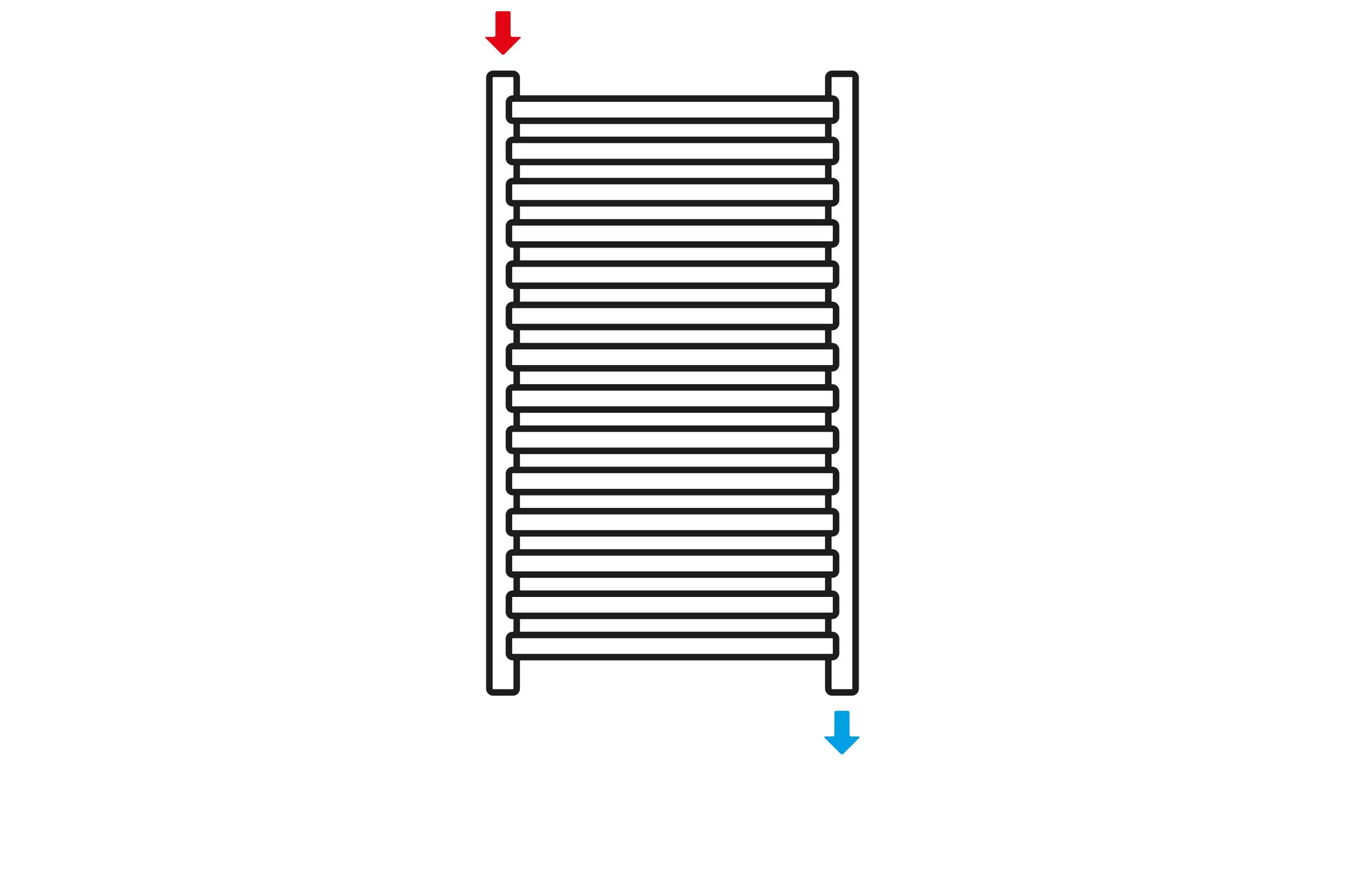 Desen schematic al unui calorifer de baie cu alimentare sus și retur jos