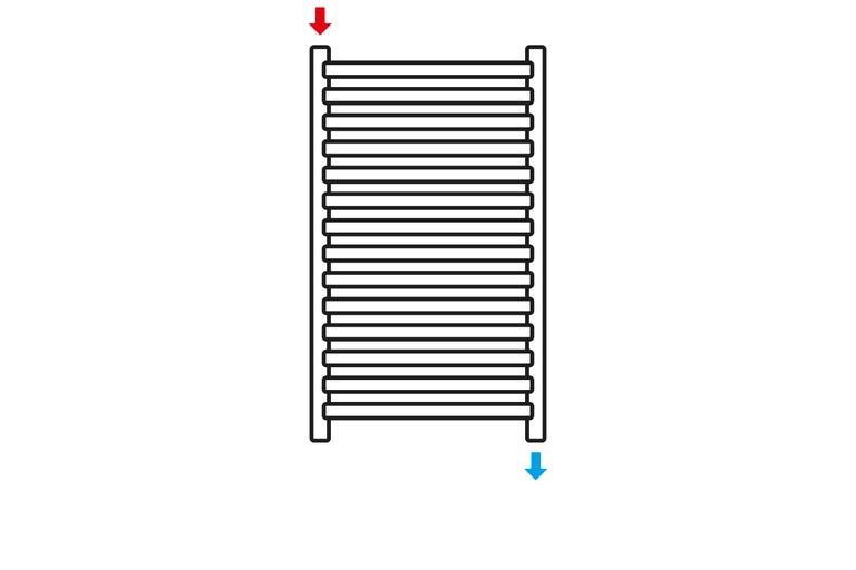 Desen schematic al unui calorifer de baie cu alimentare sus și retur jos