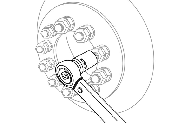 Ilustrație cu o cheie dinamometrică ce strânge un șurub