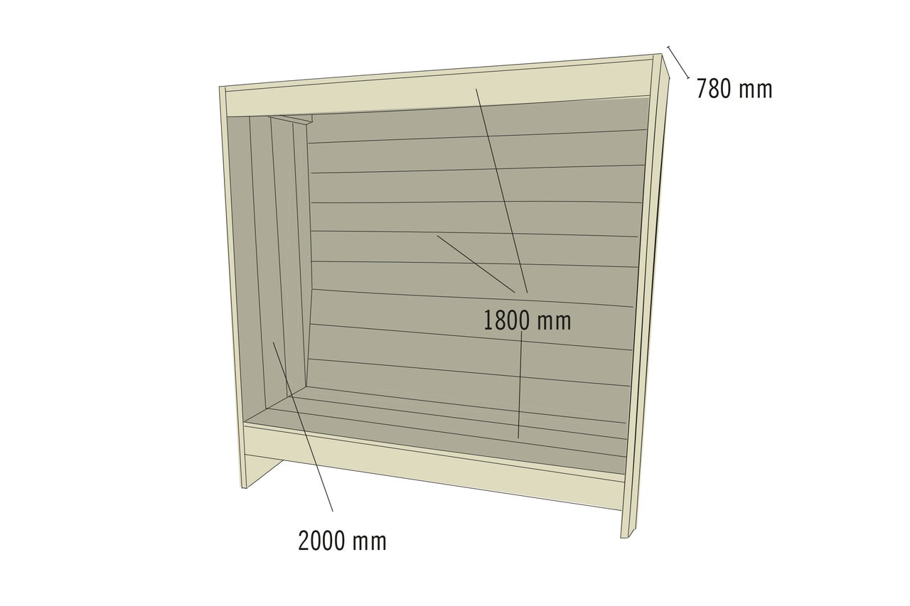 Raft cu dimensiunile 780 mm adâncime, 1800 mm înălțime și 2000 mm lățime.